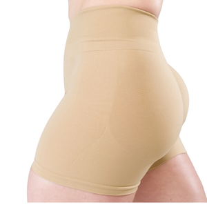 Shorts Deportivos de Cintura Media sin Costuras Color Beige Sahara para Mujer, Elásticos, de Compresión, para Entrenamiento, Fitness, a Prueba de Sentadillas - Product Image 3