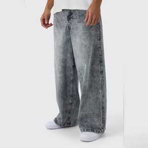 Pantalones Vaqueros de Mezclilla para Hombre, Corte Regular, Cintura Media, 100% Algodón, Estilo Holgado, Lavado Desgastado - Product Image 1