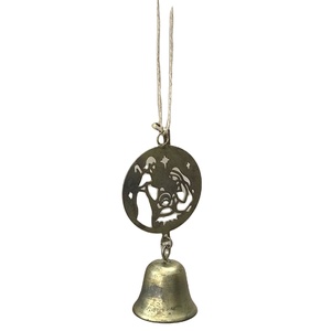 Haute qualité métal fer matériel laiton finition antique décoration d'arbre de noël cercle rond avec des gens et Jingle Bell - Product Image 1