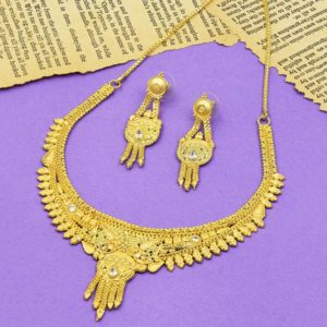 Wholesale Women's 14K 18K 24K Micro Gold Box Short Necklace Earrings Set Traditional Design <b>Brass</b> Micro Gold Plated Wedding - Product Image 1
