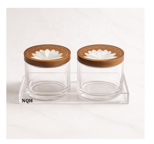 Ensemble de 3 pots de rangement carrés en acrylique Ramadan 2026 avec couvercles en bois et incrustations de nacre, faits à la main, hermétiques pour aliments secs - Product Image 3