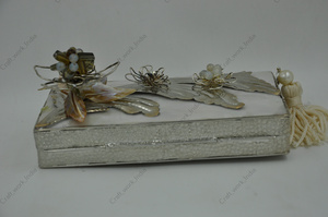 Handcrafted Mother of Pearl <b>Silver</b> Frame Clutch with Sculpted Floral Motif Pearl Tassel Luxury Bridal <b>Evening</b> <b>Bag</b> - Product Image 5