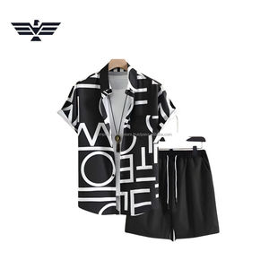 Conjunto de camisa y pantalones cortos hawaianos de verano para hombre – Traje informal de playa con estampado personalizado de 2 piezas - Product Image 1