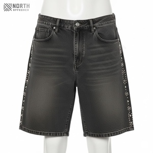 Custom Rhinestone Patch Sun Faded Vintage <b>Men</b> Streetwear Straight Leg Jeans <b>Shorts</b> <b>Baggy</b> Manufacturers Denim <b>Shorts</b> <b>Men</b> Summer - Product Image 4