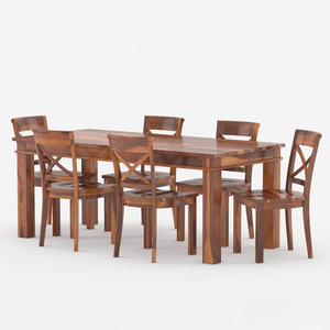 Ensemble de meubles de salle à manger rectangulaire pliable artisanal, style rustique en bois massif de teck, 6 chaises et table, hôtels modernes, maisons - Product Image 5