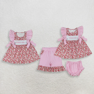 In Stock Baby Girls <b>Clothes</b> Outfits Embroidery Baseball Red Short Sleeve Blue Plaid Shorts Set - Product Image 2