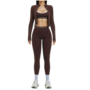 <b>Women</b> Three Piece Yoga Set Stretch Sports Bra High Waist <b>Leggings</b> Gym Fitness Running Training Sportswear Yoga Set For <b>Women</b> - Product Image 3