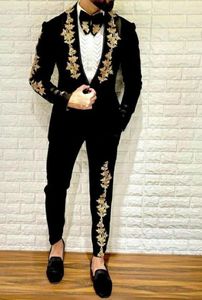 BEAUTIFUL GOLD ZARI EMBROIDERY on BLACK BLAZER and <b>PANT</b> MEN SUITS & ALSO MATCHING SHOE WITH DRESS for PARTY-WEAR/WEDDING @ 2023 - Product Image 2