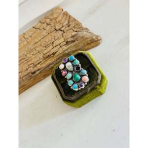 Navajo Handmade <b>Adjustable</b> Sterling Silver Cluster <b>Ring</b> with Multi-Stone Bezel Setting Statement <b>Ring</b> for Everyday Wear - Product Image 4