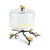 Support à gâteau de luxe en métal avec dôme, base en feuille d'or et branche d'arbre, résistant au four, pour présentation de desserts, pâtisseries, cupcakes, fruits, plateau de service, outil de pâtisserie