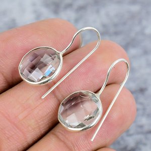 White Topaz 925 Sterling <b>Silver</b> Round Shape Gemstone Earrings Wire Earrings for Women Statement Dainty Earrings Gift for Her - Product Image 3