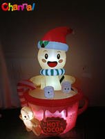 Tazza di Cioccolata Calda con Cappello da Babbo Natale e Luci LED Integrate, Decorazione Gonfiabile per Giardino e Cortile