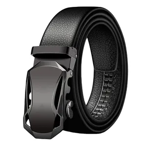 Meilleure qualité hommes ceinture en cuir de vache ceintures marque mode boucle automatique noir ceintures en cuir véritable pour hommes 3.4cm