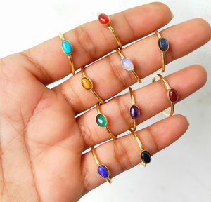 Wholesale Vintage Small Dainty Gold-Plated <b>Brass</b> Wedding <b>Ring</b> for Women Natural Mix Gemstone Bezel Setting Stylish Fashion <b>Ring</b> - Product Image 2