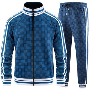 Jogging Tracksuit TBF-132 Plaid Pattern Zipper Closure Elastic Waistband Breathable Fabric - Product Image 1