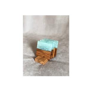 Juego de posavasos redondos de madera y resina de 4 piezas con soporte posavasos de color rosa para bebidas con soporte - Product Image 5