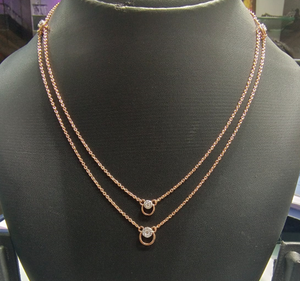 Collar de diamantes de oro rosa certificado IGI para mujer con ajuste de bisel de patrón de rosa de diamante natural y cadena trenzada para bodas - Product Image 1