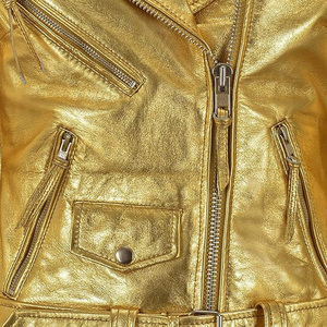 Veste de moto d'hiver personnalisée écologique, légère et surdimensionnée, en cuir jaune brillant pour femmes - Product Image 5