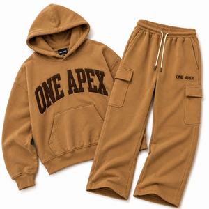 Survêtement cargo à capuche pour homme ONEAPEX SPORTS WEAR, couleur camel, coton lourd de qualité supérieure, coupe régulière, respirant, séchage rapide, été - Product Image 3