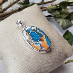 Pendentif ovale en argent sterling 925 avec coquille d'huître épineuse - Bijoux en pierres précieuses cabochon faits à la main, vente en gros - Product Image 3