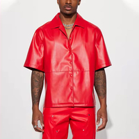 Nouvelle chemise décontractée pour homme en cuir PU, imprimé personnalisé, col montant à bouton unique, en tissu tricoté anti-plis, grande taille, collection printemps