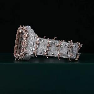 Montre de luxe personnalisée 41 mm en moissanite VVS, entièrement automatique, ton rose blanc, avec des pointes glacées, unisexe, cadran en verre - Product Image 2