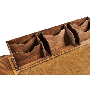 Walnut Brown Solid Wood Rectangle Writing <b>Desk</b> with Leather Inset <b>Top</b> and Carved Legs 1-Year Warranty - Product Image 3