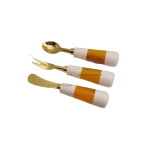 Juego de cuchara y tenedor de acero inoxidable de alta calidad de lujo, 3 uds., juego de cubiertos de Metal para Hotel, juego de cubiertos dorados para boda - Product Image 1