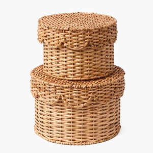 Juego de 2 cestas redondas de ratán con tapa, cestas de almacenamiento hechas a mano, venta al por mayor, ecológicas, hechas en Vietnam - Product Image 1