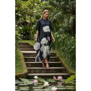 Women Customized Color Floral Printed Eco-Friendly Washable Floor-Length Kaftan <b>Dress</b> Elegant Regular Fit Resort Wear - Product Image 4