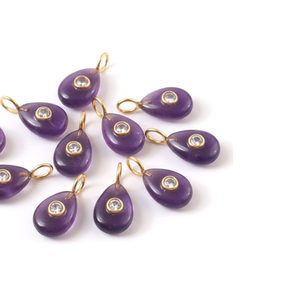 Améthyste naturelle poire pierre précieuse faite à la main 925 argent et plaqué or Double pierre lâche incrustation mode pendentif breloque bijoux de mode - Product Image 6