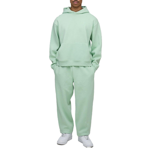 Sweat-shirt à capuche d'hiver délavé à l'acide avec logo personnalisé et survêtement 2 en 1 vert clair écologique pour hommes vente en gros - Product Image 4