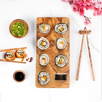 Ensemble de service à sushi artisanal en bois d'olivier brun de qualité supérieure, écologique, rustique, méditerranéen, sculpté à la main, ArtisRaw