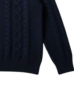 Manufacturer Custom Mens Cable Knit Polo Sweater <b>Long</b> <b>Sleeve</b> Button Neck Classic Winter Pullover <b>Top</b> In Navy <b>Blue</b> For Wholesale - Product Image 5