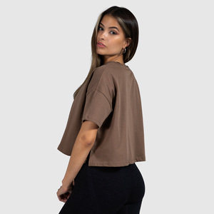 2025 été Logo personnalisé vêtements pour femmes à manches courtes coton tricoté surdimensionné haut court T-Shirt avec impression bouffante pour les femmes - Product Image 3