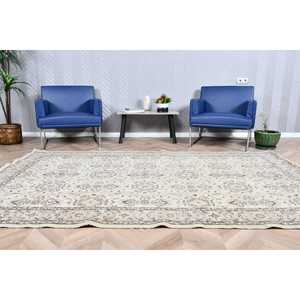 พรมวินเทจตุรกี ขนาด 5.4x8.7 ฟุต สีขาว ลายดอกไม้ขนาดใหญ่ ทำจากขนสัตว์ - Product Image 1
