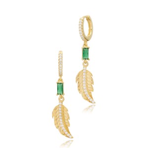 Pendientes Colgantes con Diseño de Hoja de Esmeralda, Chapados en Oro, Modernos, para Bodas y Fiestas, Plata de Ley 925, Venta al Por Mayor Turca - Product Image 4