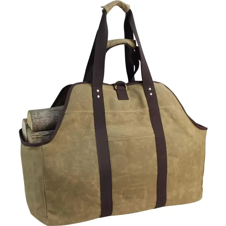Free Sample Durable Fireplace Wood Log Carrier Leather Stove Accessories Firewood Log Carrier Tote Special Purpose Bags