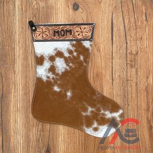 Vente chaude noir vendredi et cadeau de noël bas de vacances Western usiné cuir de vachette maman décoration de noël bas - Product Image 1