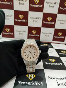 Handmade 41MM Iced VVS Diamond Moissanite <b>Wristwatch</b> for Men Luxury Mechanical Quartz Stainless Steel Band Glass Dial Window Hip - Product Image 2