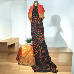 Regal Radiance Latest Trendy Traditional Somali Black Maqbal Dirac Jacquard Twill Slub <b>Velvet</b> Dress Contrast Embroidery - Product Image 1