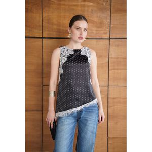 เสื้อยืดผ้าซาตินลายจุดแต่งลูกไม้ - [object Object] - Product Image 1