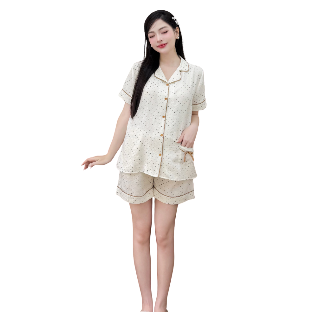 B785 maternity set polka dot linen shorts high quality design anti-shrink minimalist casual wear good absorbency custom design