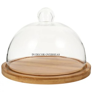Forme ronde meilleure qualité acacia en bois et verre transparent couverture alimentaire dôme hôtel et Restaurant Table pièce maîtresse approvisionnement de l'Inde - Product Image 4