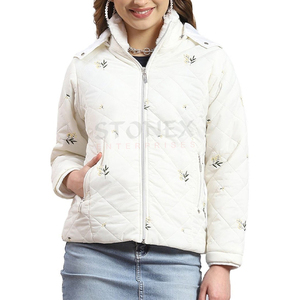 Chaqueta de bombardero bordada personalizable para mujer, ropa de calle transpirable, tela de punto de lona con relleno de algodón, diseño propio aceptado - Product Image 1