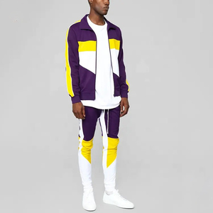 Ropa de calle personalizada 100% algodón bordado parcheado recortado hombres chándal Vintage lavado ácido ajuste dos piezas acampanado holgado sudor traje - Product Image 5