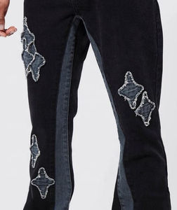 <b>Men's</b> Premium Quality Slim <b>Flare</b> <b>Jeans</b> Winter Stylish Streetwear Breathable Washed Black Applique Panel Stacked Gusset Winter - Product Image 3