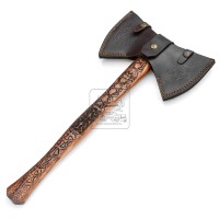 Kapak Viking Tomahawk DD-VikingAxe-LE07 Baja Damaskus Industri Tempa Tangan Kapak Berbulu Pegangan Kayu 58-62HRC Berkemah