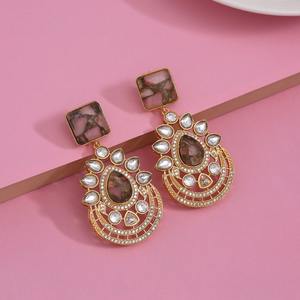 Kundan Classic Fashion Earrings Premium <b>Artificial</b> <b>Jewellery</b> with Mehndi Plating Exported from India with gemstone - Product Image 3
