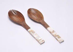 Fresh Wholesale Acacia Spoon and Fork Set Wooden <b>Salad</b> <b>Servers</b> with Long Handle Kitchen Gadgets Eco Friendly Products 2023 - Product Image 5